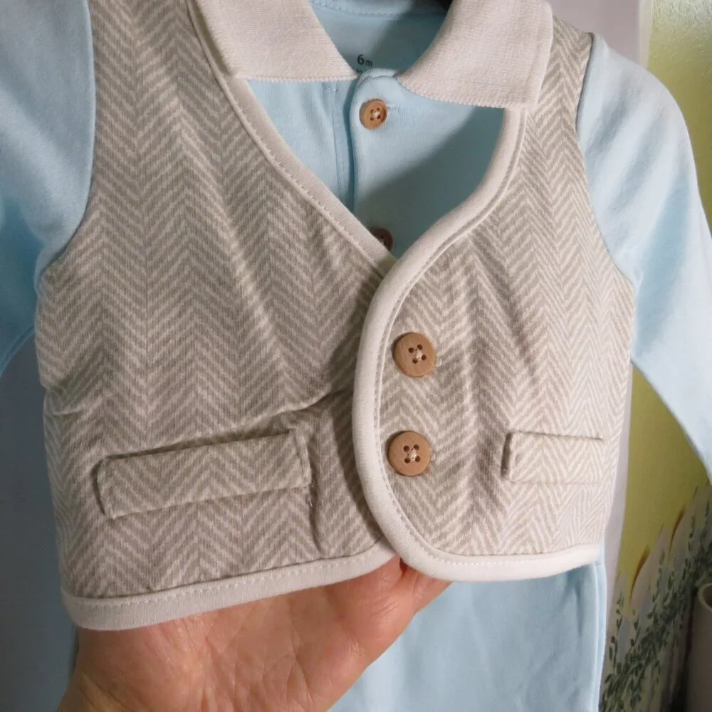 Baby Bodysuit w Vest sewn on, 1 pc, Embroidered, 6mts, Formal or Casual